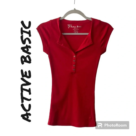 Active Basic Ribbed Button Down V-Neck - Picture 1 of 2